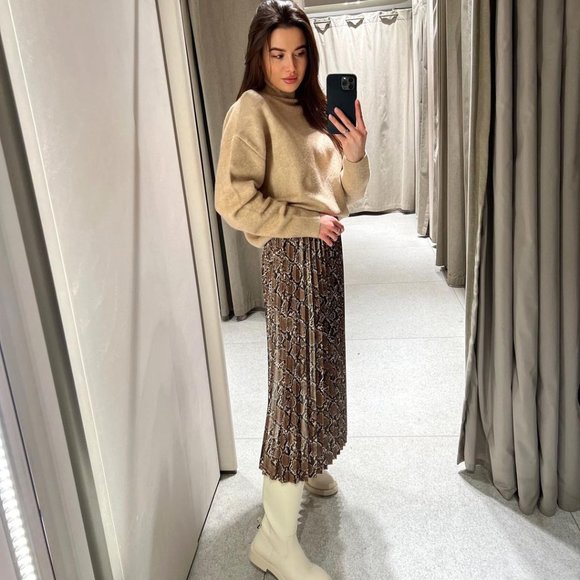 Zara Faux Leather Pleated Snakeskin Skirt Sz XS, M NWT - Picture 13 of 16